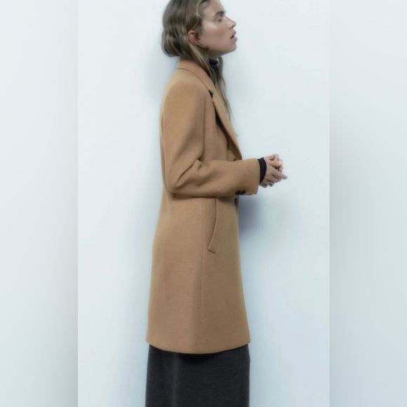 Zara Taupe Brown Fitted Wool Blend Coat - Picture 3 of 14